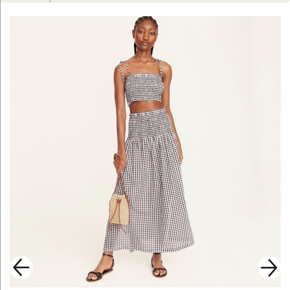 Cotton voile smocked skirt set in gingham
